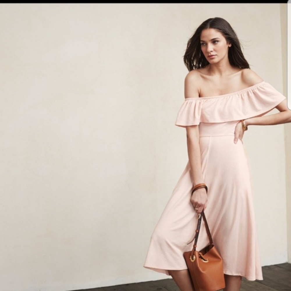 Reformation Portofino Off Shoulder Midi Dress Pink
